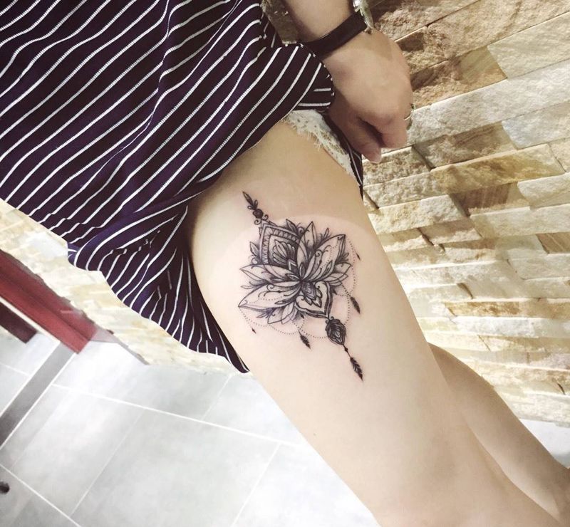 梵花纹身图片_成品腿部欧美传统清新字符原创图腾宗教几何纹身图案