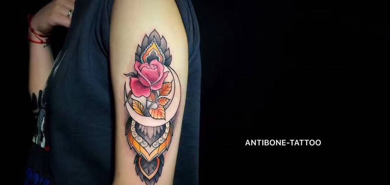 # 玫瑰#纹身图片_成品手臂欧美清新植物彩图培训反骨刺青纹身图案