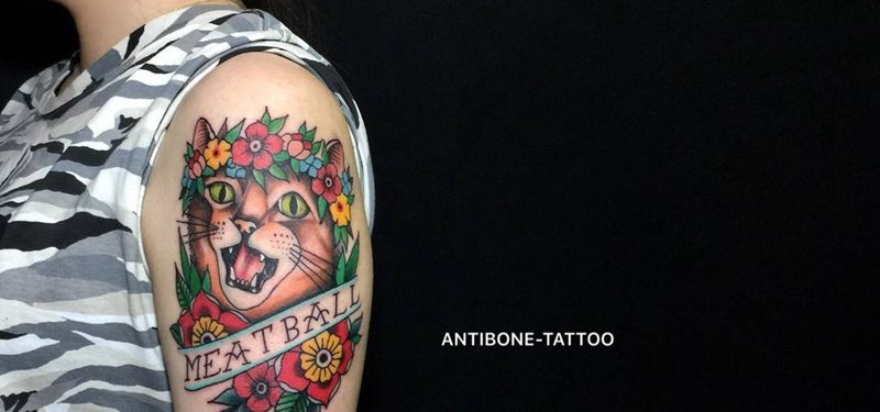 # 肉球 喵#纹身图片_成品手臂欧美动物贴纸几何彩图School反骨刺青培训纹身图案
