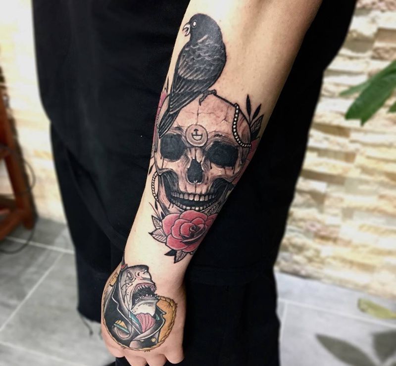 拼接(续)纹身图片_成品手部手臂欧美人物鬼神动物植物纹身图案