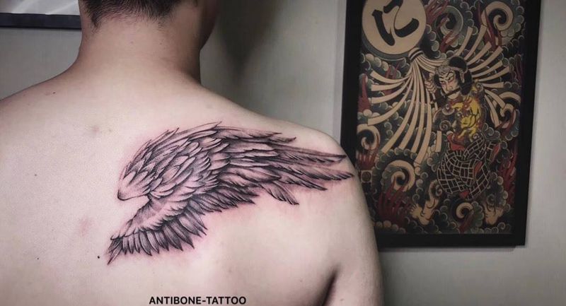 # 翅膀#纹身图片_成品背部欧美写实清新原创反骨刺青培训纹身图案