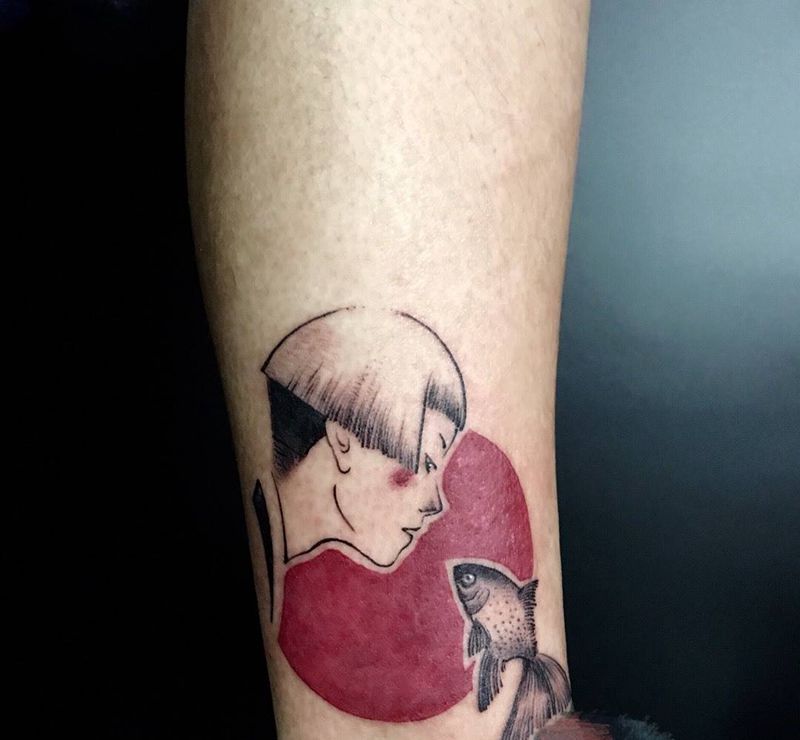 日式纹身图片_成品腿部脚部传统肖像清新人物动物呀呀刺青纹身图案