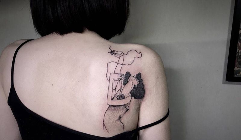 # 速写#纹身图片_成品背部欧美传统清新几何贴纸人物反骨刺青培训纹身图案