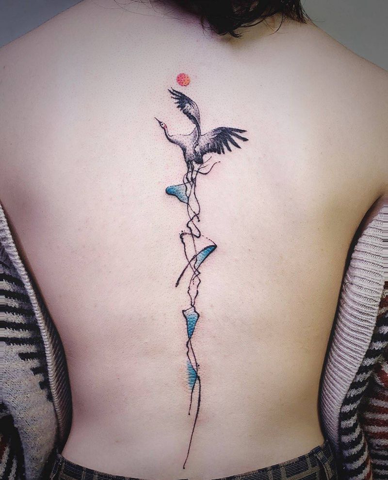 ＃ 仙鹤＃纹身图片_肩部背部水墨水彩鹤仙鹤纹身图案