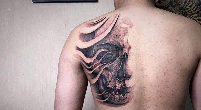 # 骷髅#纹身图片_成品肩部背部欧美写实人物鬼神宗教静物反骨刺青纹身图案