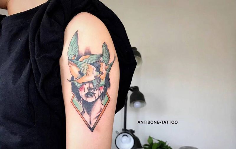 # 无题#纹身图片_成品手臂欧美清新贴纸鬼神反骨刺青培训纹身图案