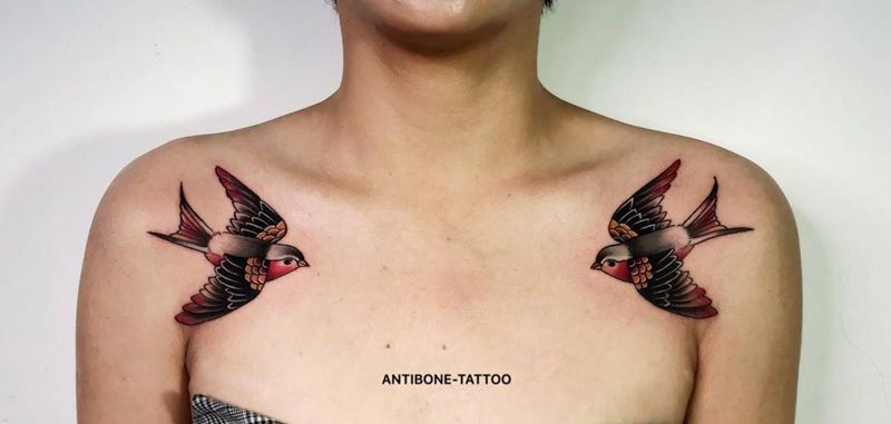 # 燕子#纹身图片_成品肩部欧美动物school反骨刺青培训纹身图案