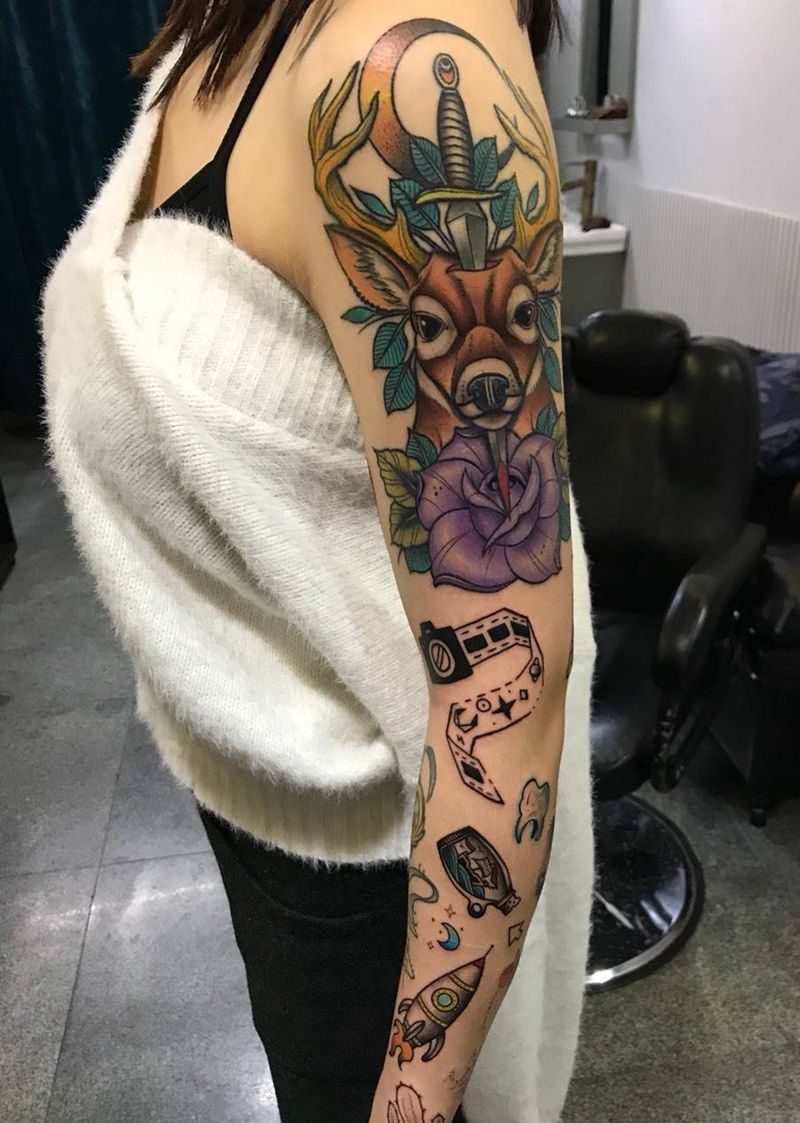 欧美花臂纹身图片_成品手部手臂欧美人物鬼神字符贴纸植物动物纹身图案