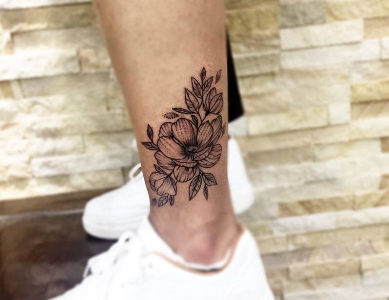 小清新纹身图片_清新植物成品脚部纹身图案