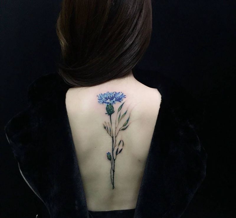 花纹身图片_成品背部清新植物纹身图案