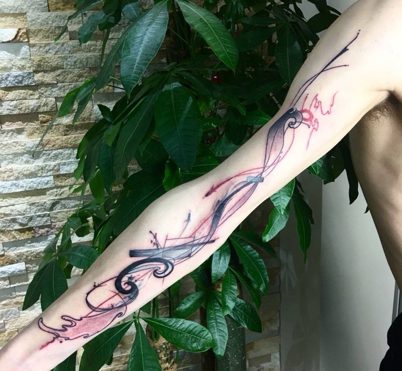 水墨中国风纹身图片_成品手臂手部传统字符国画纹身图案