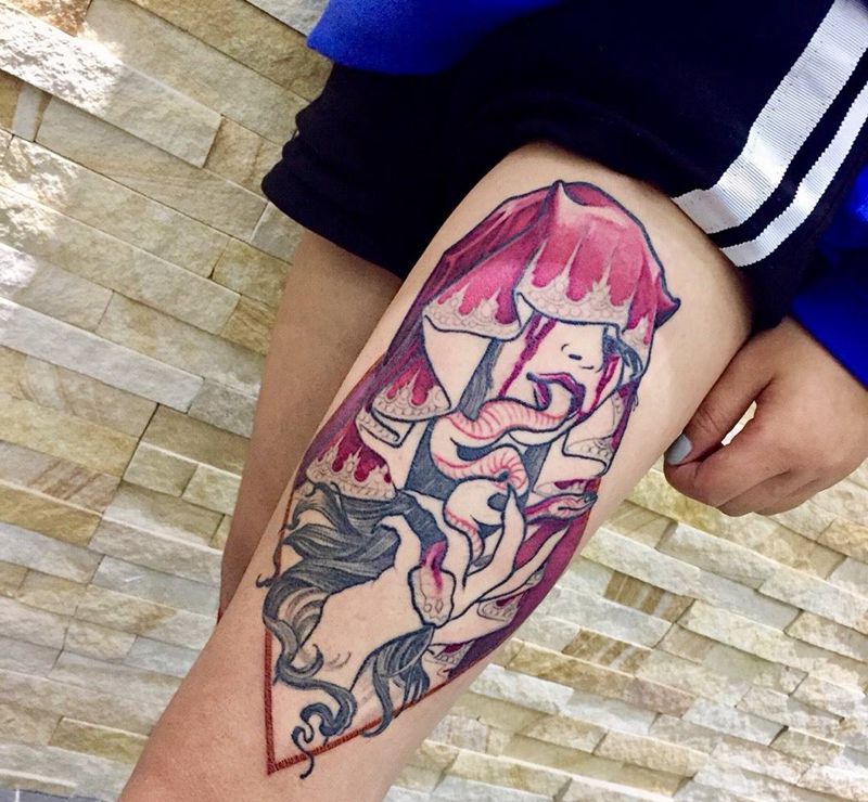 欧美拼接花腿未完成纹身图片_腿部脚部欧美人物动物字符植物纹身图案