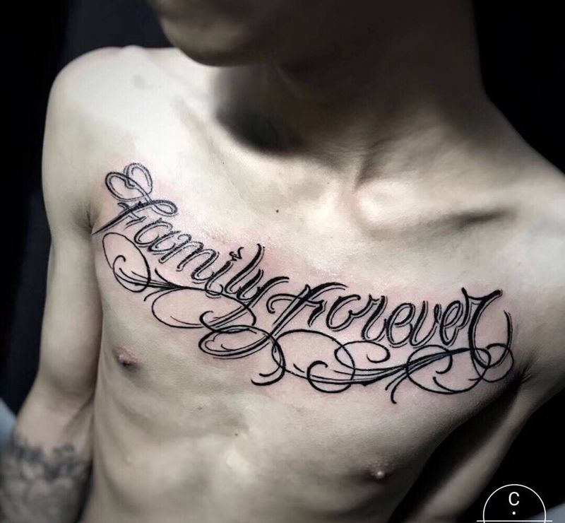 family forever纹身图片_成品欧美奇卡诺字符手臂腿部背部胸部原创清新纹身图案