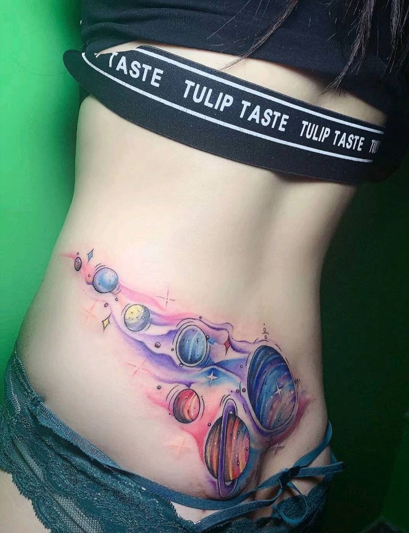 星空纹身图片_肩部腰部水彩纹身图案