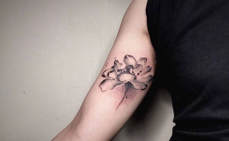 # 荷#纹身图片_成品手臂传统国画清新贴纸植物反骨刺青培训纹身图案