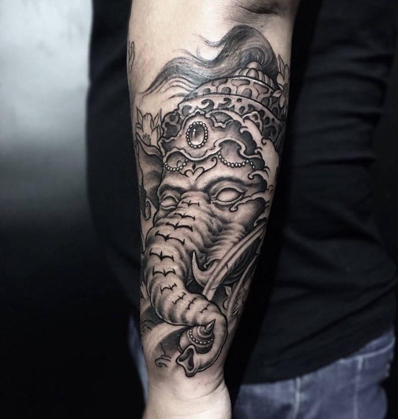 象神纹身图片_成品手部手臂传统鬼神动物呀呀刺青纹身图案