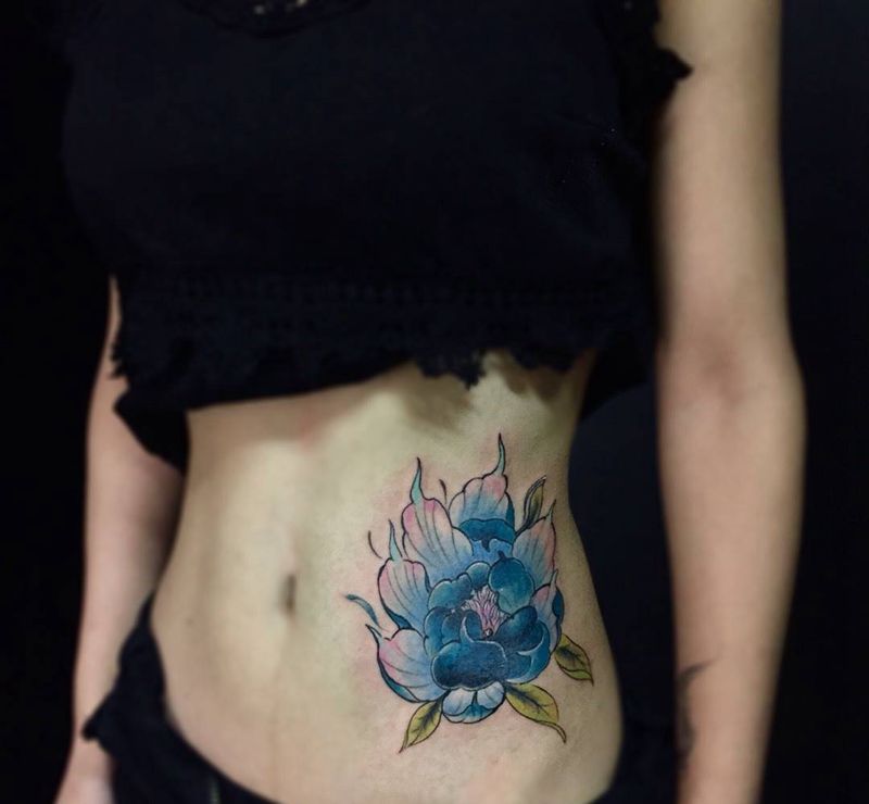 旧纹身遮盖纹身图片_成品腰部欧美传统植物呀呀刺青纹身图案