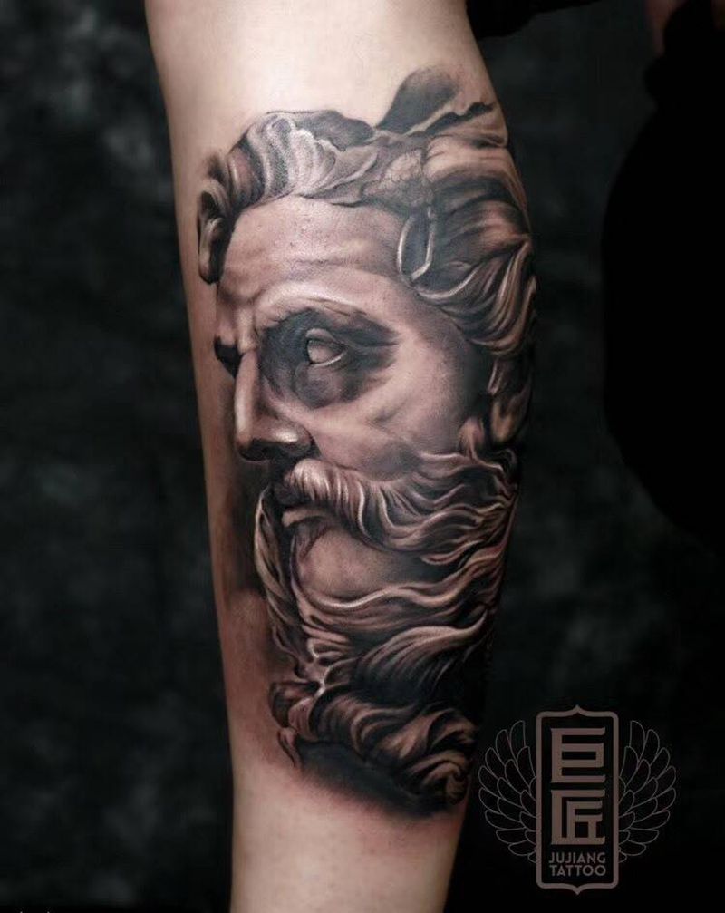 海神-波赛冬纹身图片_成品腿部欧美写实人物培训原创纹身图案