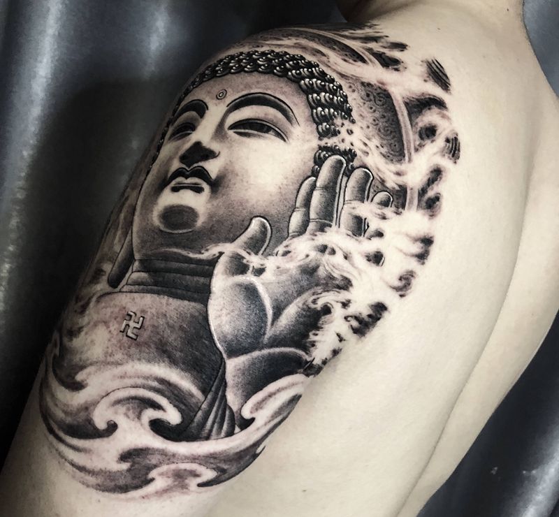 大日如来纹身图片_手臂新传统佛纹身图案