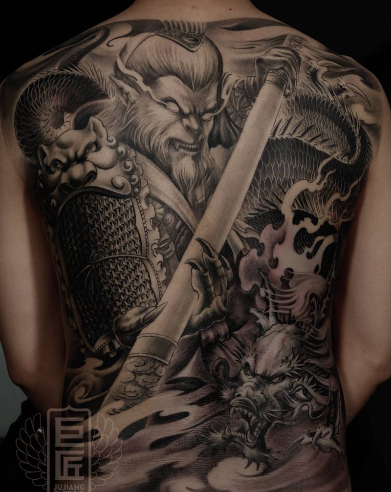 满背纹身图片_背部新传统纹身图案