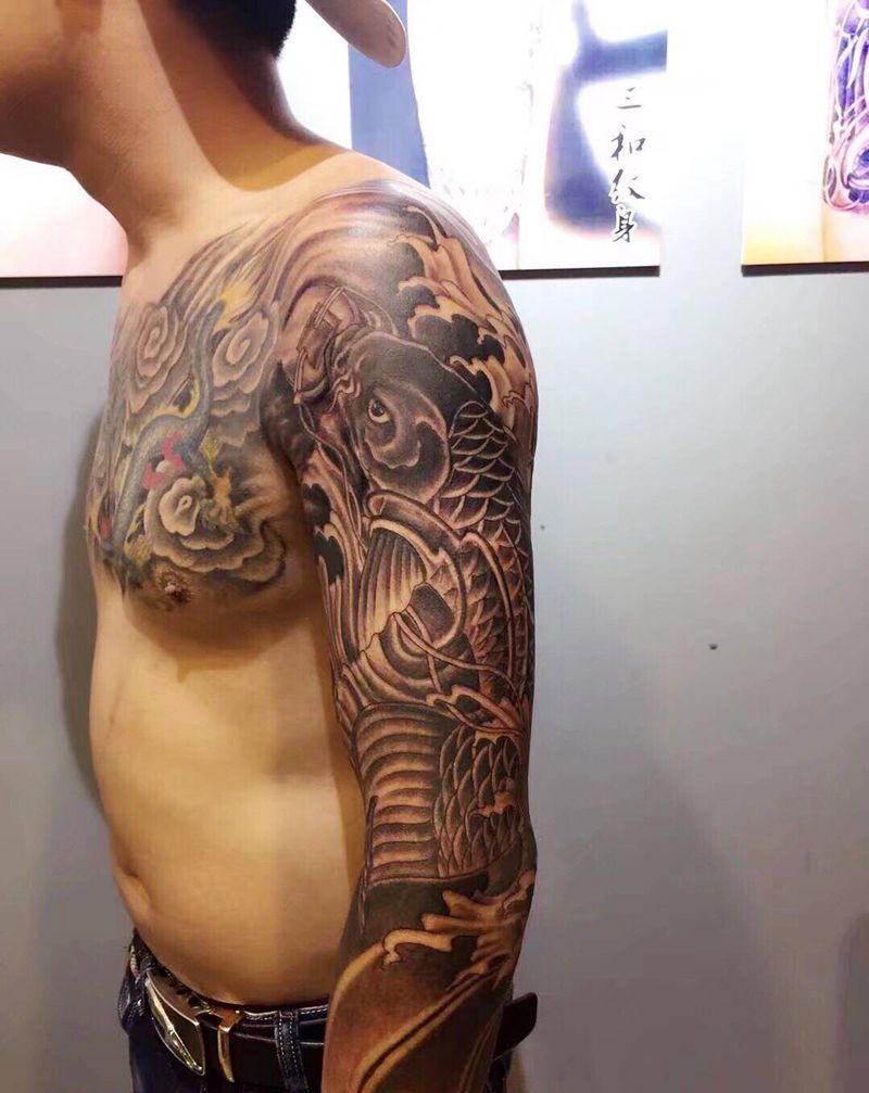 七分袖纹身图片_手臂老传统新传统纹身图案