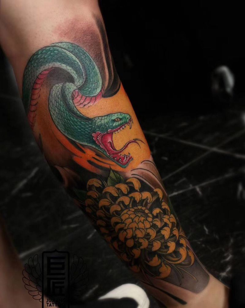 包小腿纹身图片_腿部新传统纹身图案