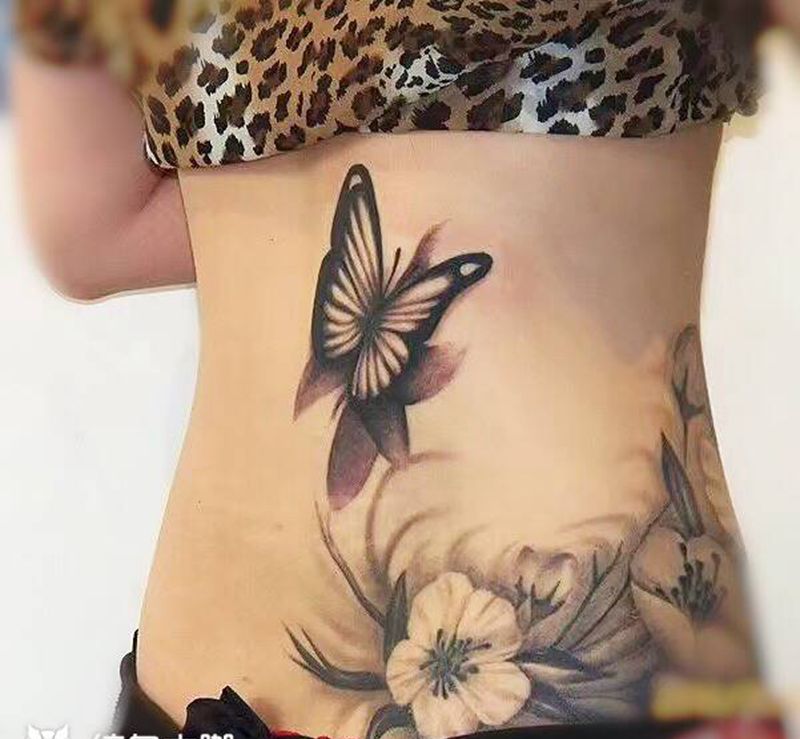 加个大蝴蝶纹身图片_腰部新传统老传统纹身图案