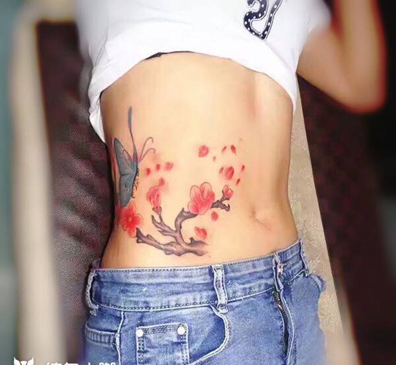 遮盖疤痕纹身图片_腹部老传统新传统纹身图案