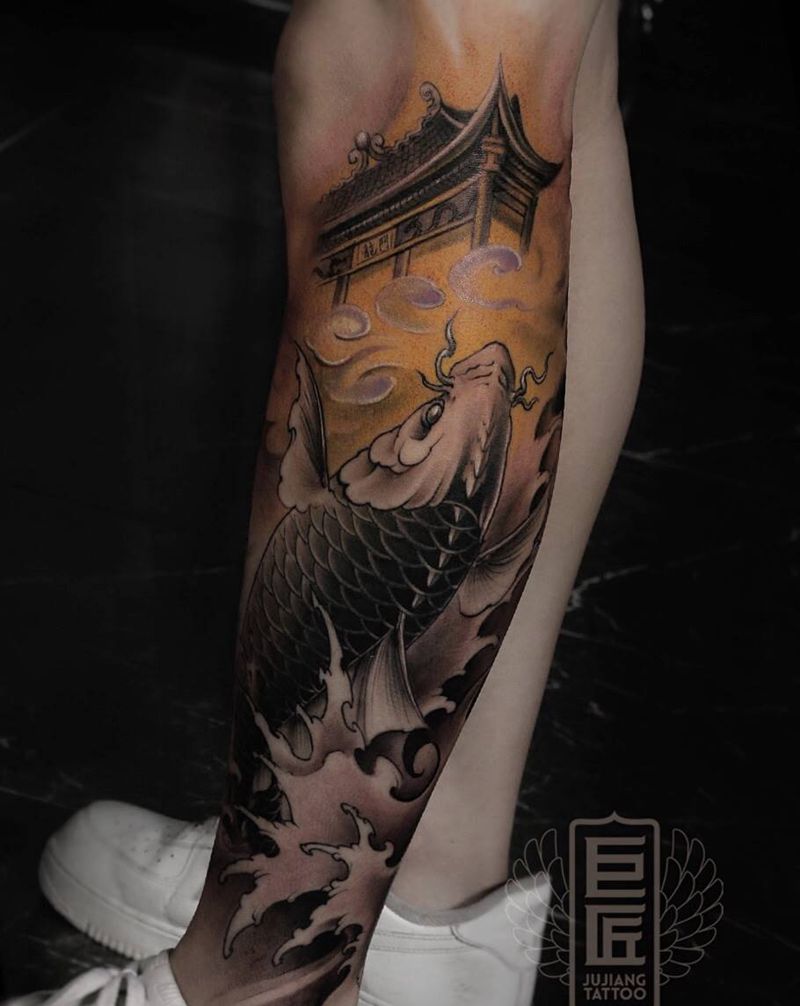 包小腿纹身图片_腿部新传统纹身图案