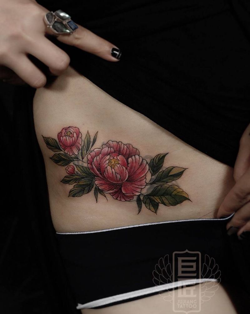 遮盖作品纹身图片_腰部新传统纹身图案