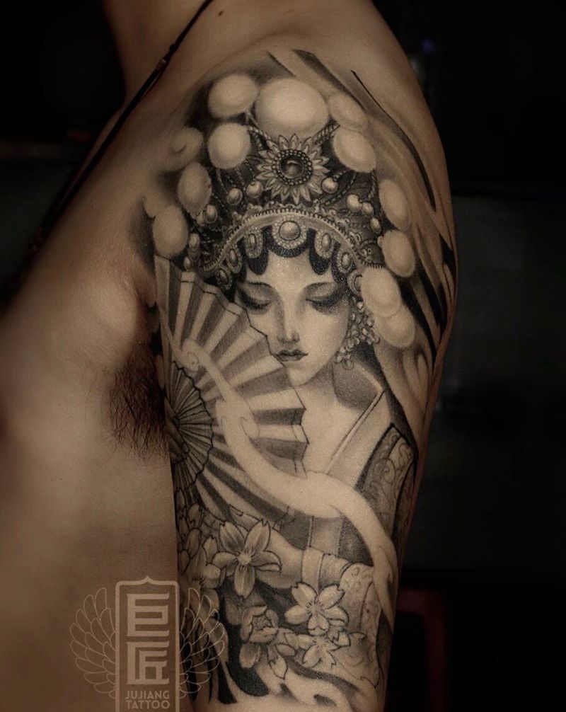 花旦恢复后纹身图片_手臂新传统纹身图案