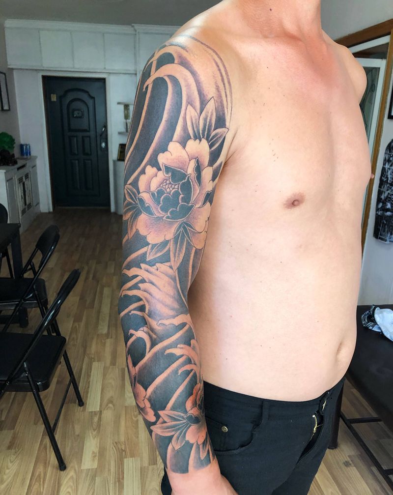 花臂纹身图片_手臂老传统新传统纹身图案