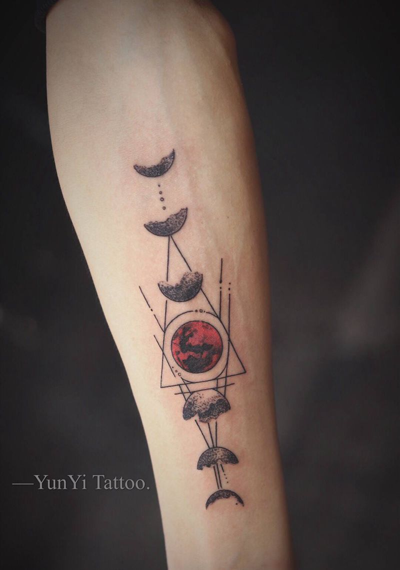 月全食纹身图片_手臂点刺纹身图案