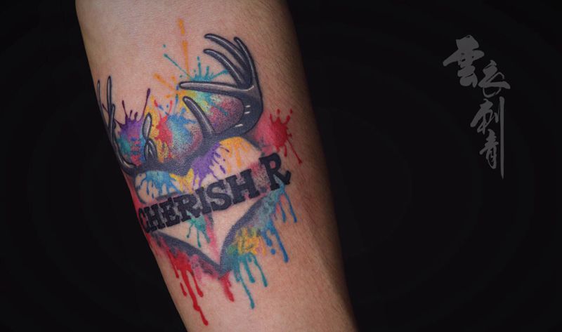 以旧换新（修改）纹身图片_手臂水墨水彩纹身图案