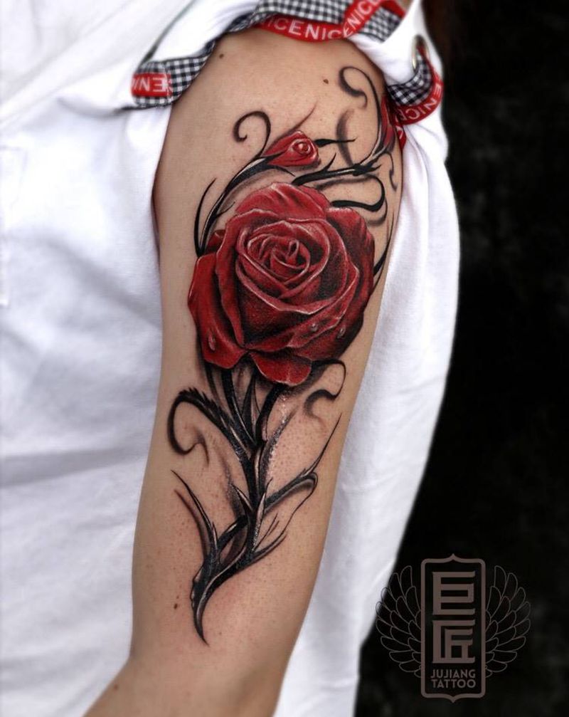 彩色玫瑰纹身图片