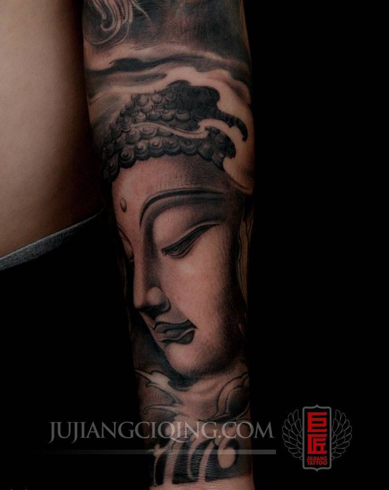 小臂佛纹身图片_成品手臂传统人物原创纹身图案