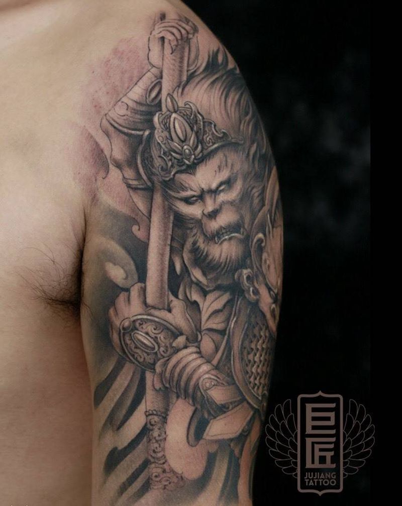 悟空纹身图片_成品手臂传统人物原创培训纹身图案