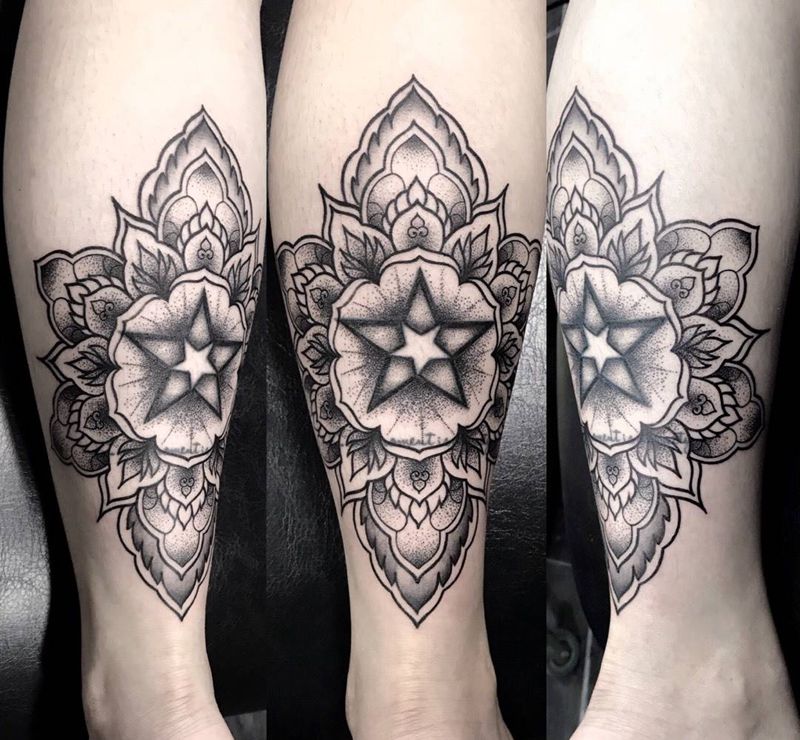 梵花纹身图片_成品腿部欧美几何纹身图案