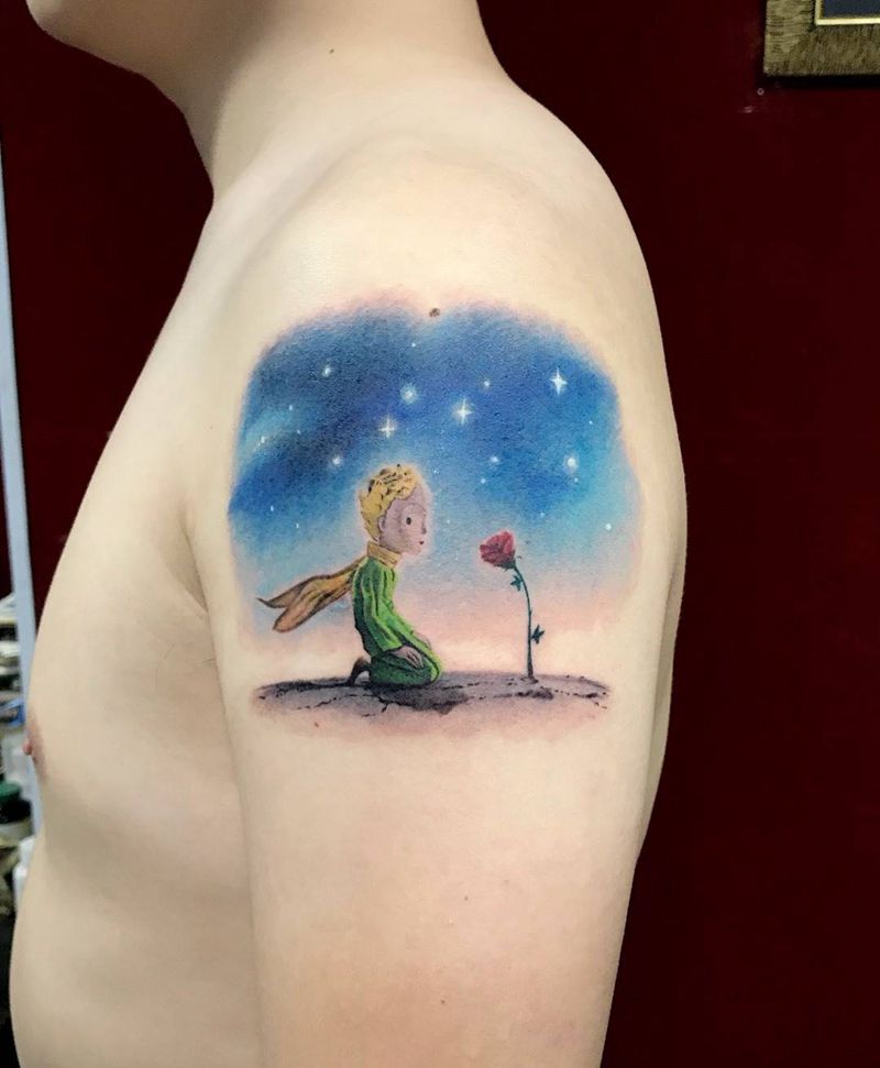 小王子纹身图片_成品肩部手臂欧美清新人物纹身图案