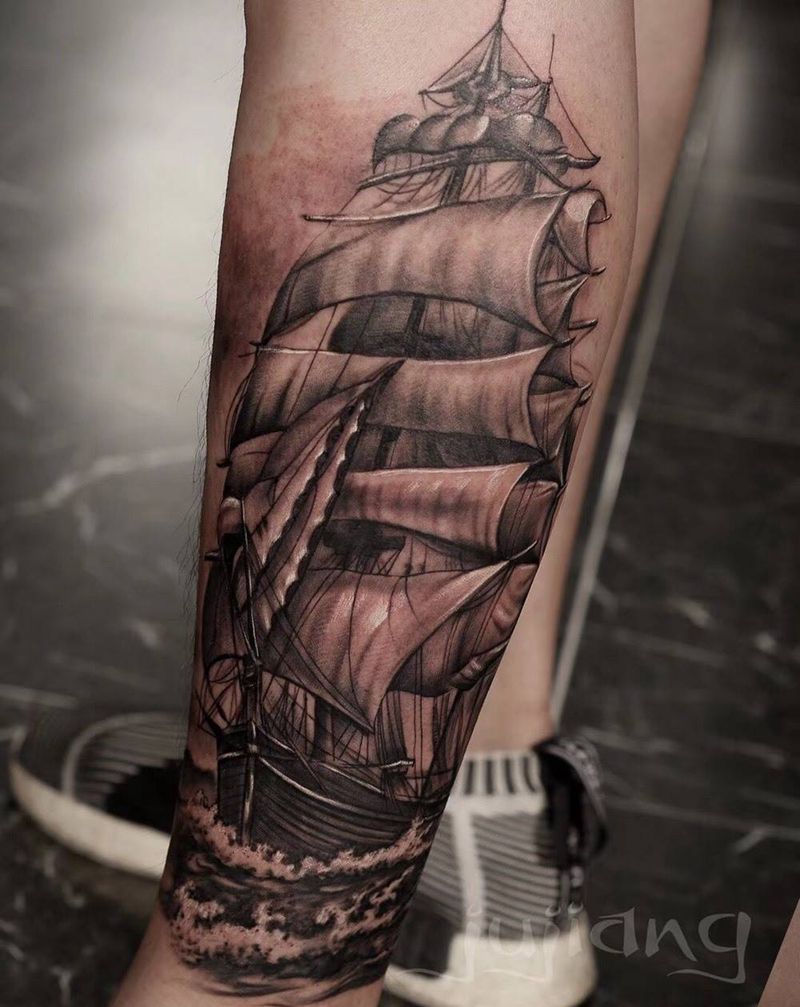 一帆风顺纹身图片_成品腿部欧美静物原创培训纹身图案