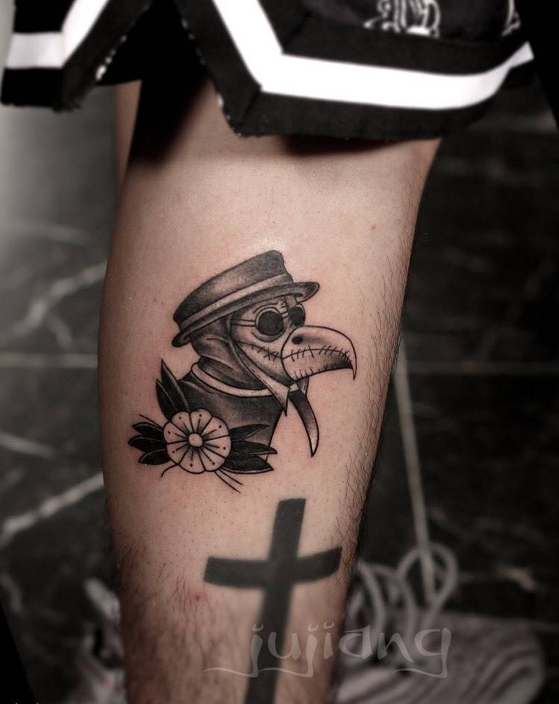 黑白shool纹身图片_成品腿部欧美动物培训纹身图案