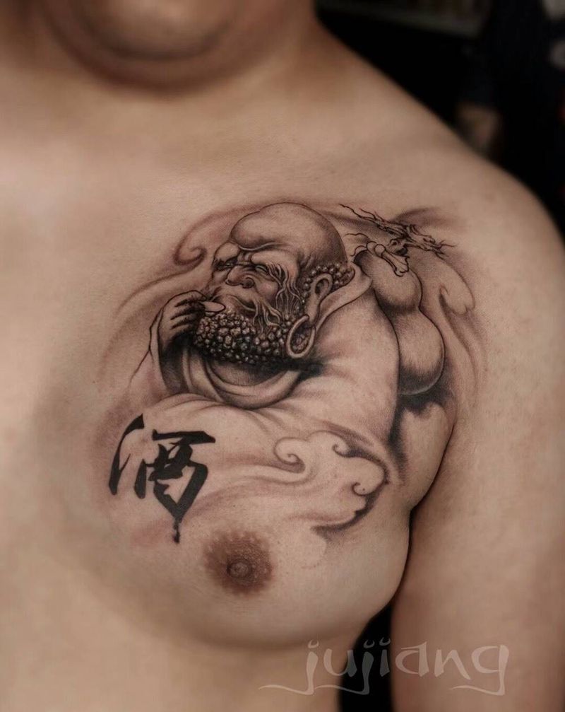 遮盖作品纹身图片_成品胸部传统人物原创培训纹身图案