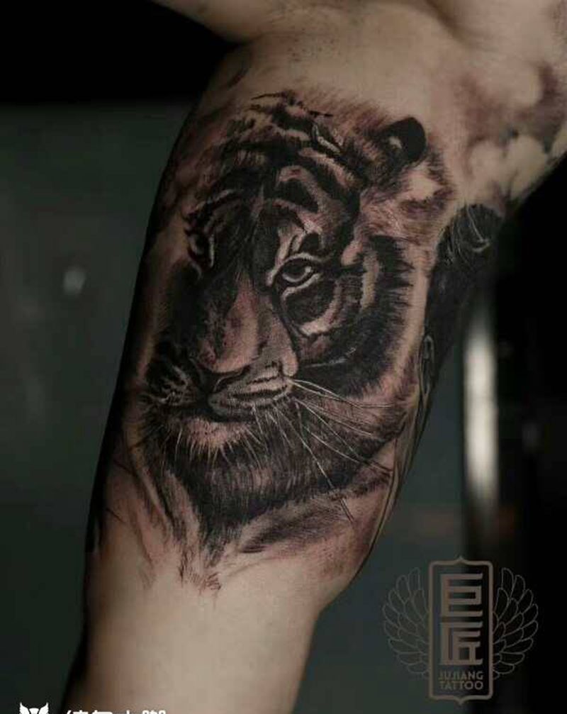 虎头纹身图片_手臂欧美写实纹身图案