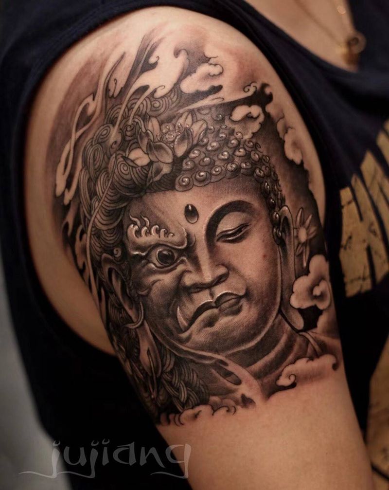 一念之间纹身图片_成品手臂传统鬼神原创培训纹身图案