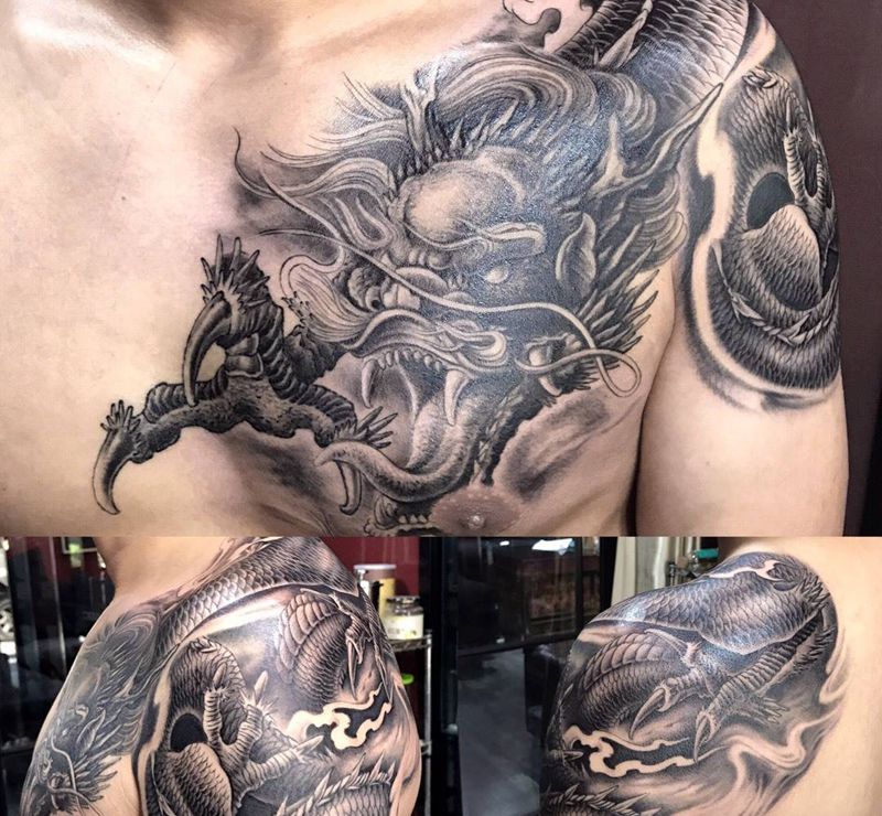 龙纹身图片_成品肩部胸部背部传统动物鬼神宗教纹身图案
