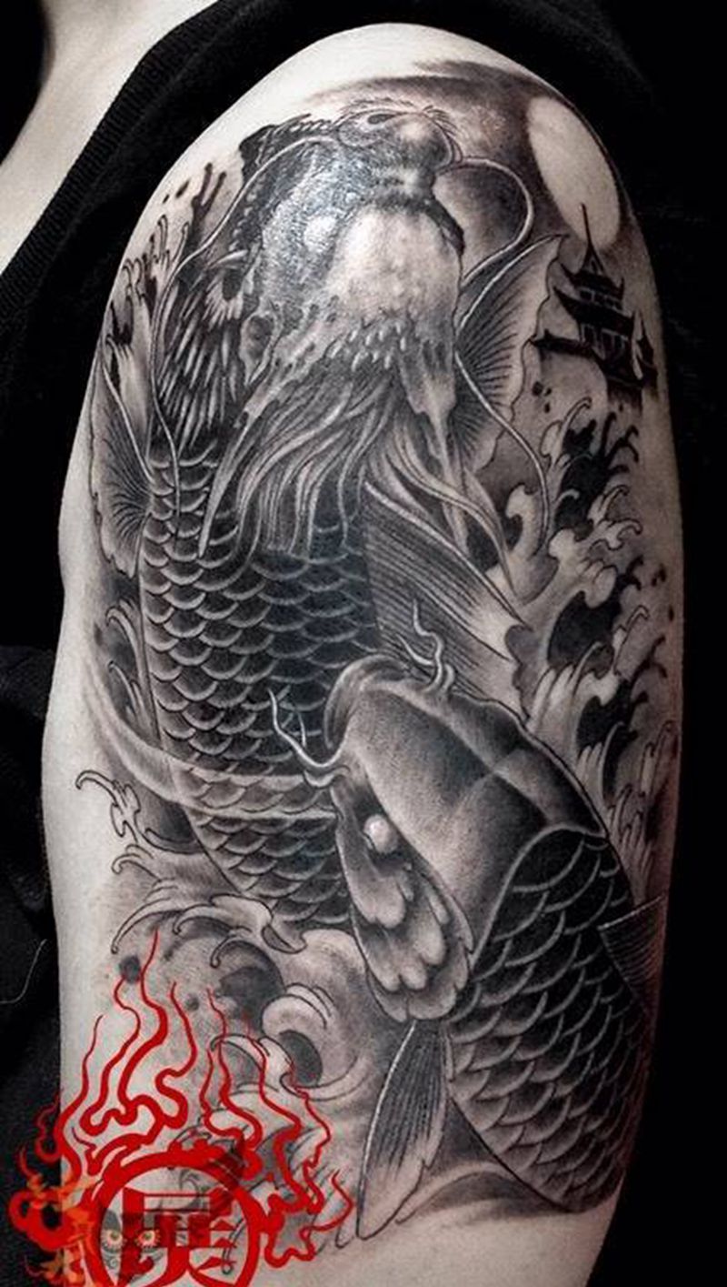 鱼跃龙门纹身图片