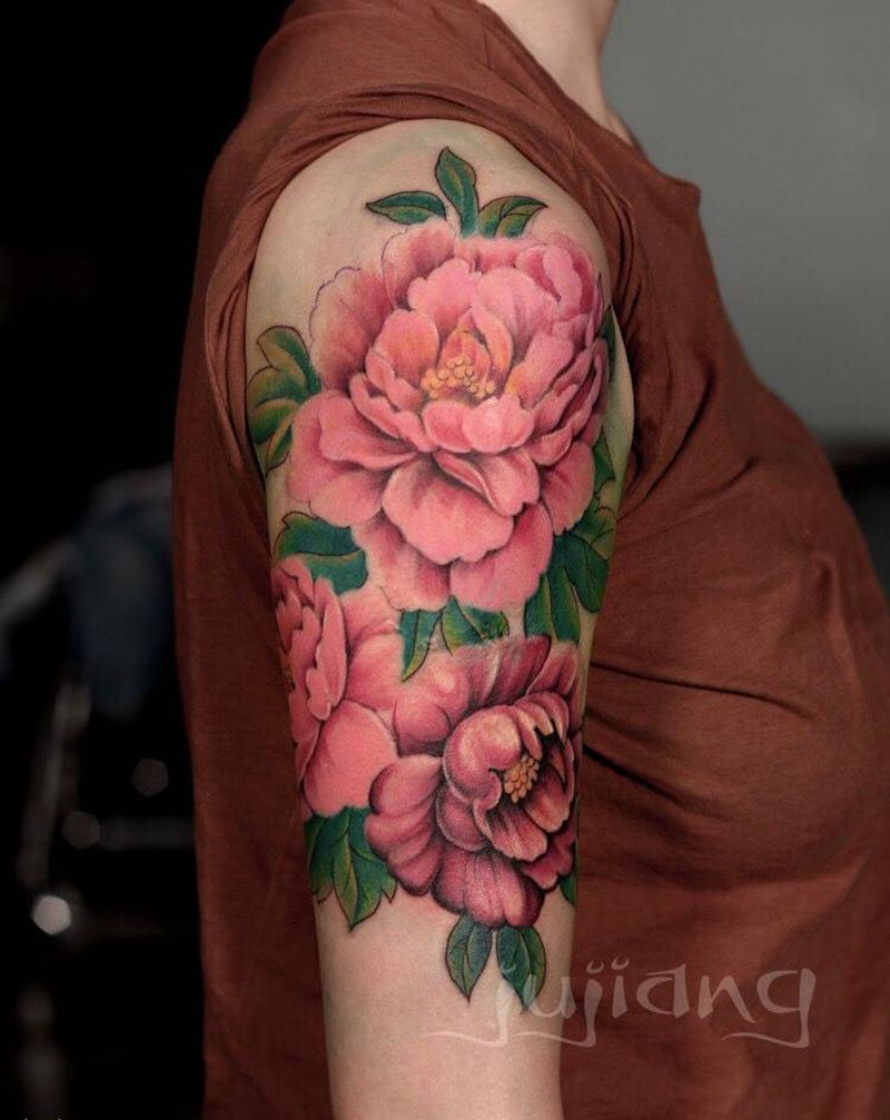 花开富贵纹身图片_成品手臂传统植物原创培训纹身图案