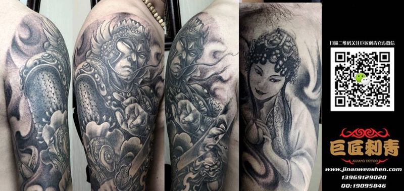 美女配英雄纹身图片_成品手稿肩部手部手臂传统习俗写实人物原创纹身图案