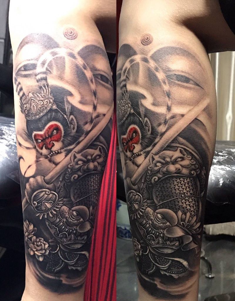 悟空纹身图片_成品腿部传统人物宗教鬼神纹身图案