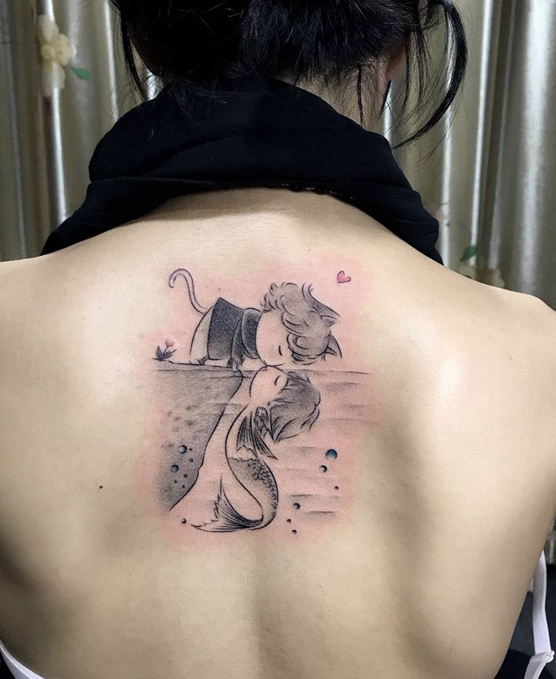 卡通图案纹身图片_成品插画背部清新欧美几何人物情侣纹身图案